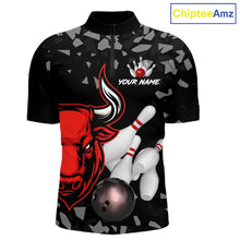 Load image into Gallery viewer, Funny Bull Grunge Red Bowling Polo &amp; 1/4 Zip Shirts For Men Custom Outftis Team Bowling Jerseys NYN3129