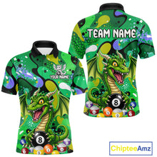 Load image into Gallery viewer, Green splatter funny dragon 8 ball billiard polo shirt for men custom pool team jersey