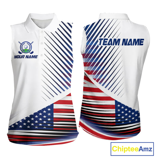 Patriotic Women Golf Shirts Golf Clothing Custom American Flag Sleeveless Polo Shirt, Gifts For The Golfer NYN2932