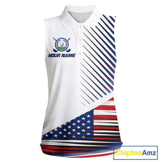 Patriotic Women Golf Shirts Golf Clothing Custom American Flag Sleeveless Polo Shirt, Gifts For The Golfer NYN2932
