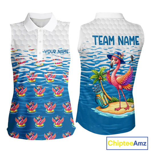Flamingo Golf Clothing Waving Summer Golf Sleeveless Shirt Women Custom Floral Golf Polo, Best Golf Gifts NYN2937
