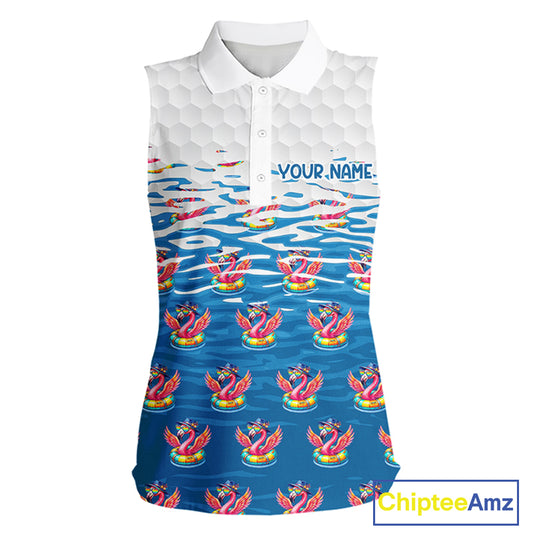 Flamingo Golf Clothing Waving Summer Golf Sleeveless Shirt Women Custom Floral Golf Polo, Best Golf Gifts NYN2937