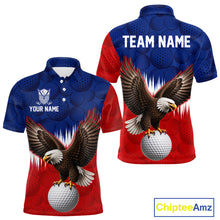 Load image into Gallery viewer, Red blue American flag eagle golf polo shirt for men patriotic golf jersey