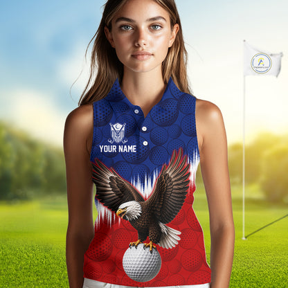 Red Blue American Flag Eagle Golf Polo Shirts For Women Custom Patriotic Golf Team Jersey NYN3330