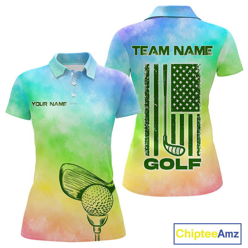 Rainbow tie dye golf shirt for women colorful smoke golf team apparel
