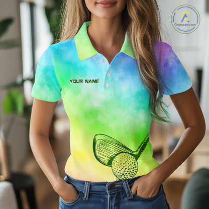 Tie Dye Golf Shirt Custom Rainbow Colorful Smoke Golf Clothing For Women Golf Team Outfits NYN3333