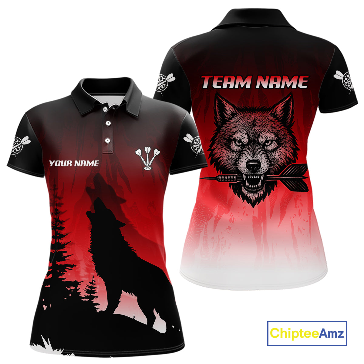 Personalized Wolf-Head Dart Arrows Red Dart Polo Shirt For Women Dart Team Jerseys NYN2284