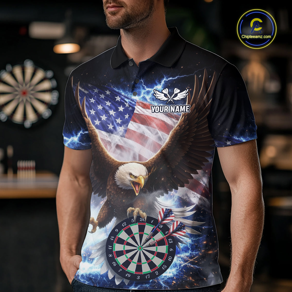 US Flag Smoke Eagle Lightning Dartboard Women Darts Shirt Personalized Patriotic Dart Quarter-Zip Jerseys NYN2575