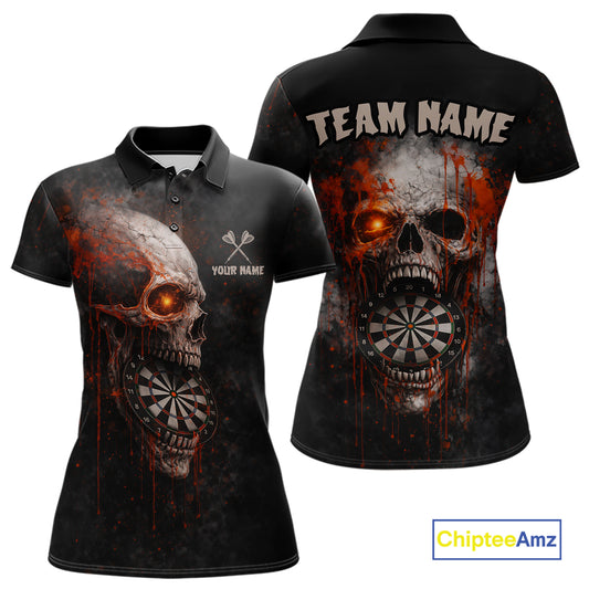 Horror Orange Splatter Grunge Skull Dartboard Dart Polo Shirts For Women Custom Dart Team Jerseys NYN2727