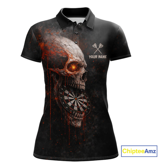 Horror Orange Splatter Grunge Skull Dartboard Dart Polo Shirts For Women Custom Dart Team Jerseys NYN2727