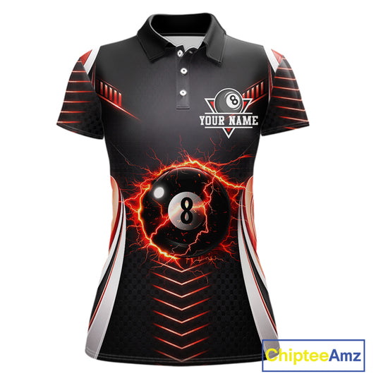 Personalized Red 8 Ball Pool Billiard Shirts For Women Custom Thunder Lightning Pool Team Attire NYN2940