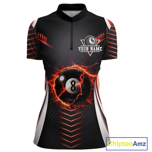 Personalized Red 8 Ball Pool Billiard Shirts For Women Custom Thunder Lightning Pool Team Attire NYN2940