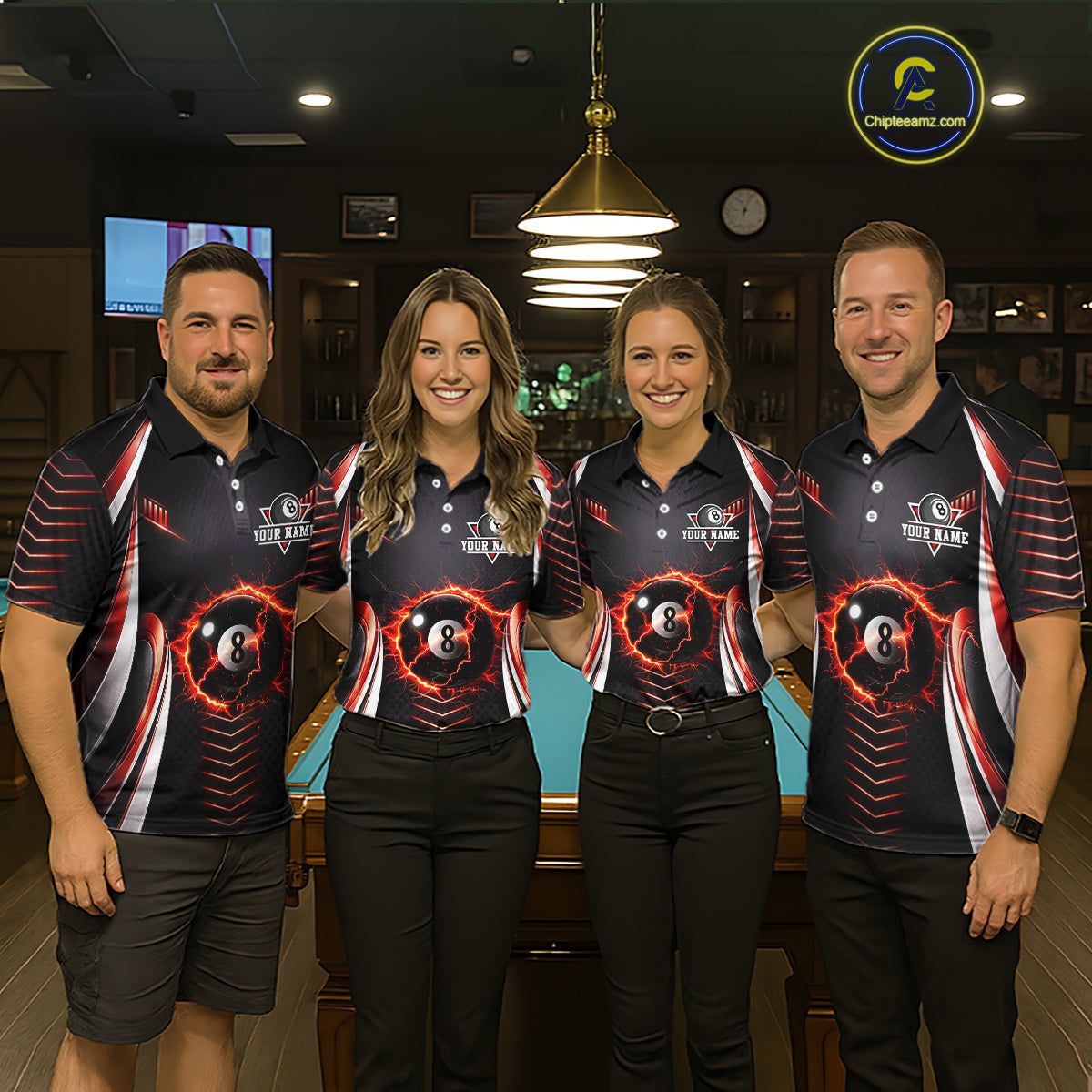 Personalized Red 8 Ball Pool Billiard Shirts For Women Custom Thunder Lightning Pool Team Attire NYN2940