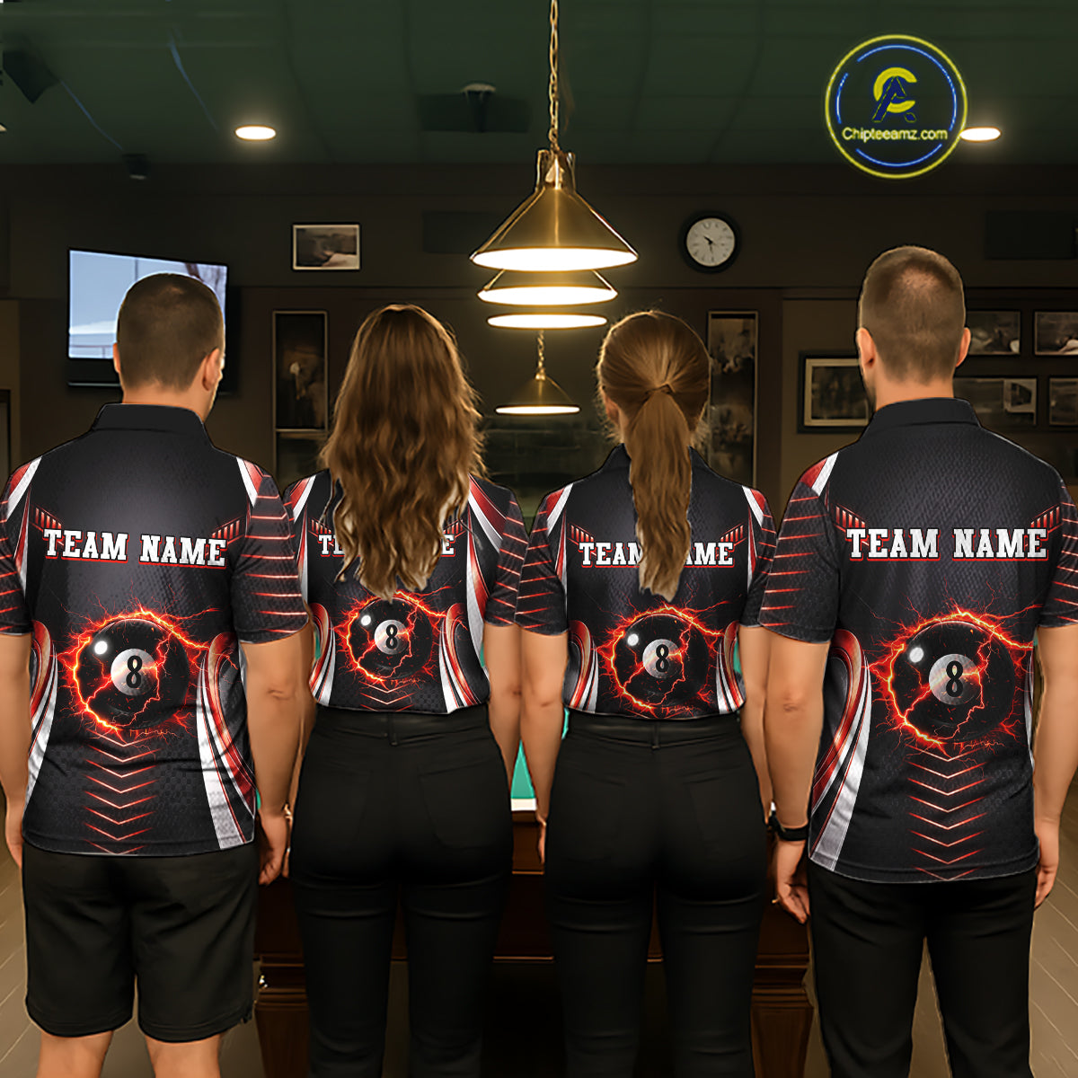 Personalized Red 8 Ball Pool Billiard Shirts For Women Custom Thunder Lightning Pool Team Attire NYN2940