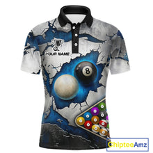 Load image into Gallery viewer, Blue And Grey Cracked 8 Ball Billiard Polo &amp; 1/4 Zip Shirt For Men Custom Billiard Pool Team Shirt NYN2942