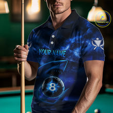 Load image into Gallery viewer, Blue Funny Shark Light 8 Ball Billiard Shirts For Men Custom Pool Billiard Team Jerseys NYN2289