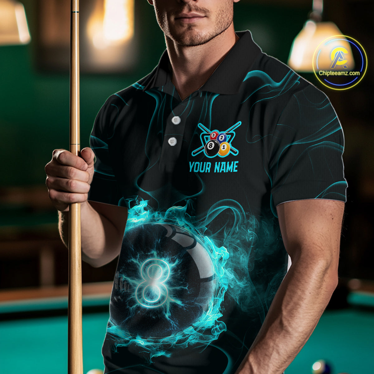 Turquoise Smokes Pool 8 Ball Billiard Shirts For Men Custom Cue Billiard Team Jerseys NYN2290