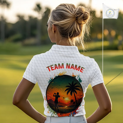 Tropical White Golf Ball Polo Golf Shirts For Women Custom Splatter Golf Team Attire For Golfers NYN3154