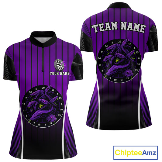 Custom Black And Purple Cobras Dartboard Dart Quarter-Zip Shirt For Women Dart Team Jerseys NYN1534