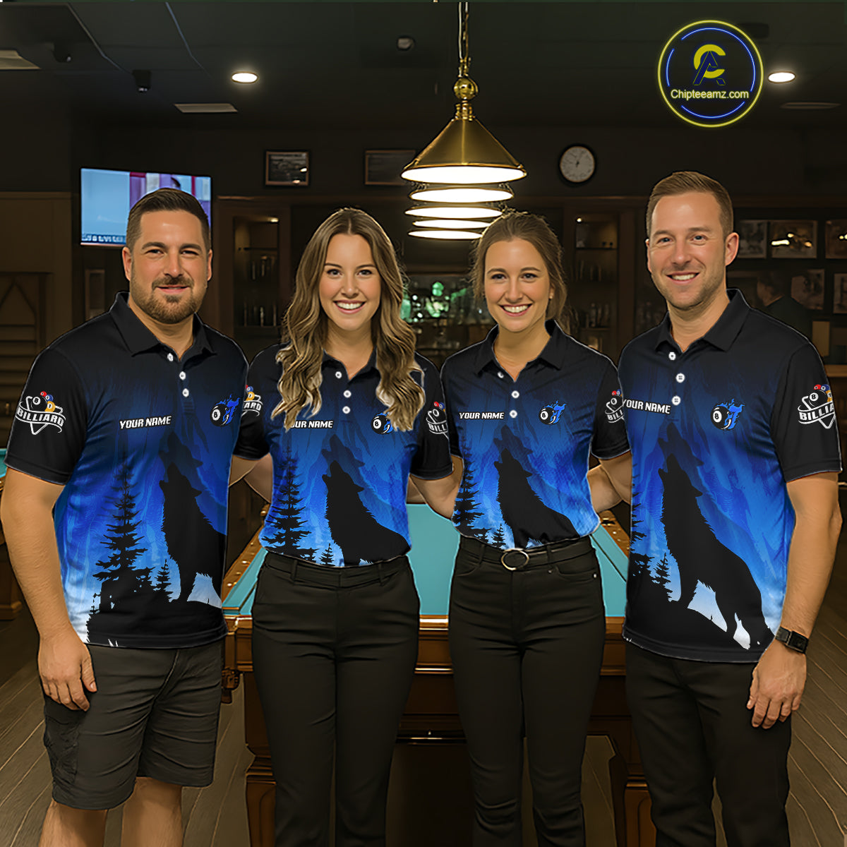 Blue Grunge Claws Wolf 8 Ball Pool Women Billiard Polo & 1/4-Zip Shirt Personalized Billiard Team Names NYN2737