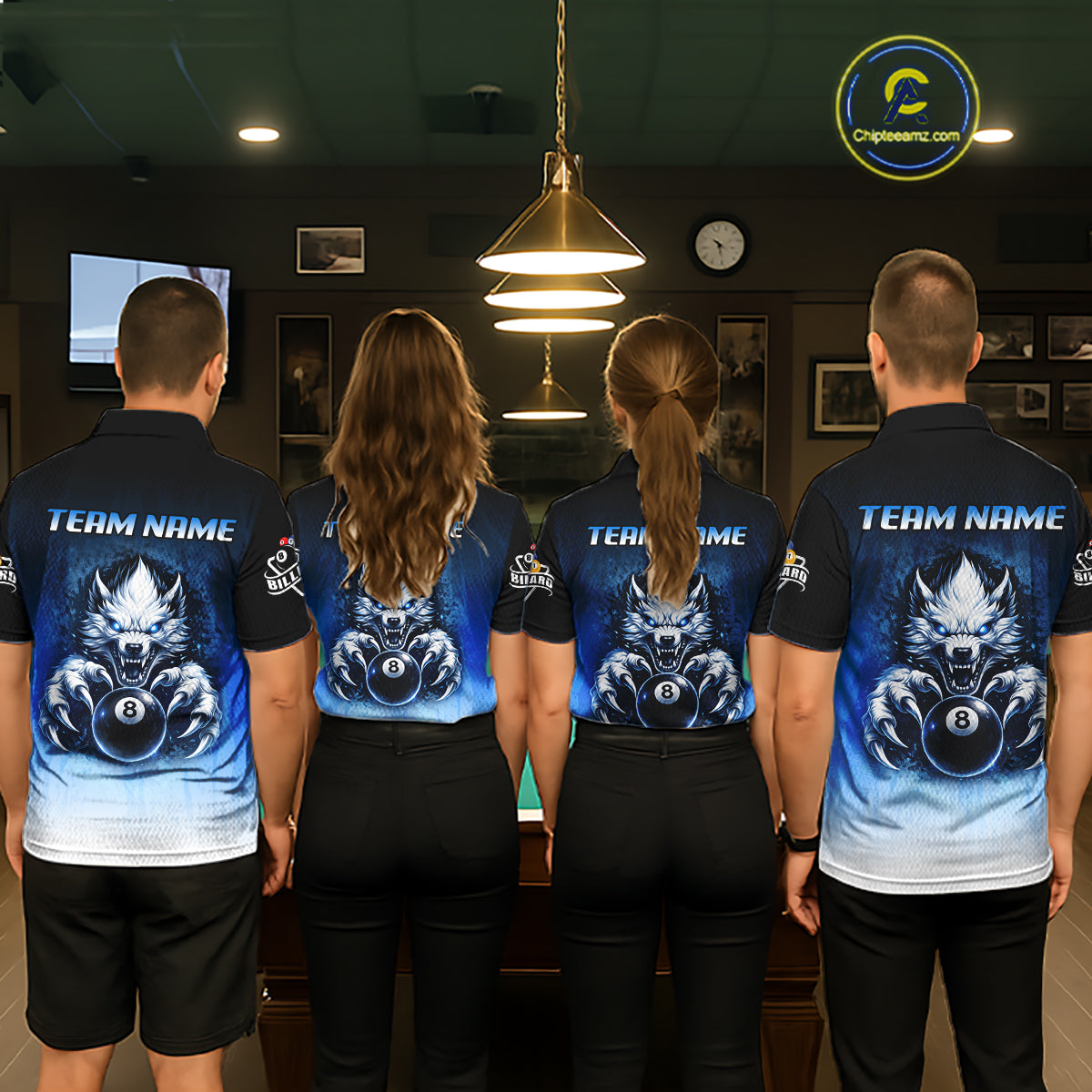 Blue Grunge Claws Wolf 8 Ball Pool Women Billiard Polo & 1/4-Zip Shirt Personalized Billiard Team Names NYN2737