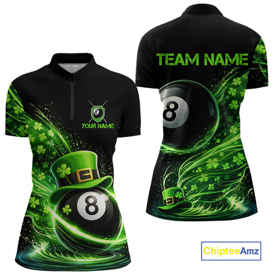 Funny Tornado Shamrock 8 Ball St Patrick's Day Women  Billiard Shirts Custom Pool Balls Billiard Attire NYN2742