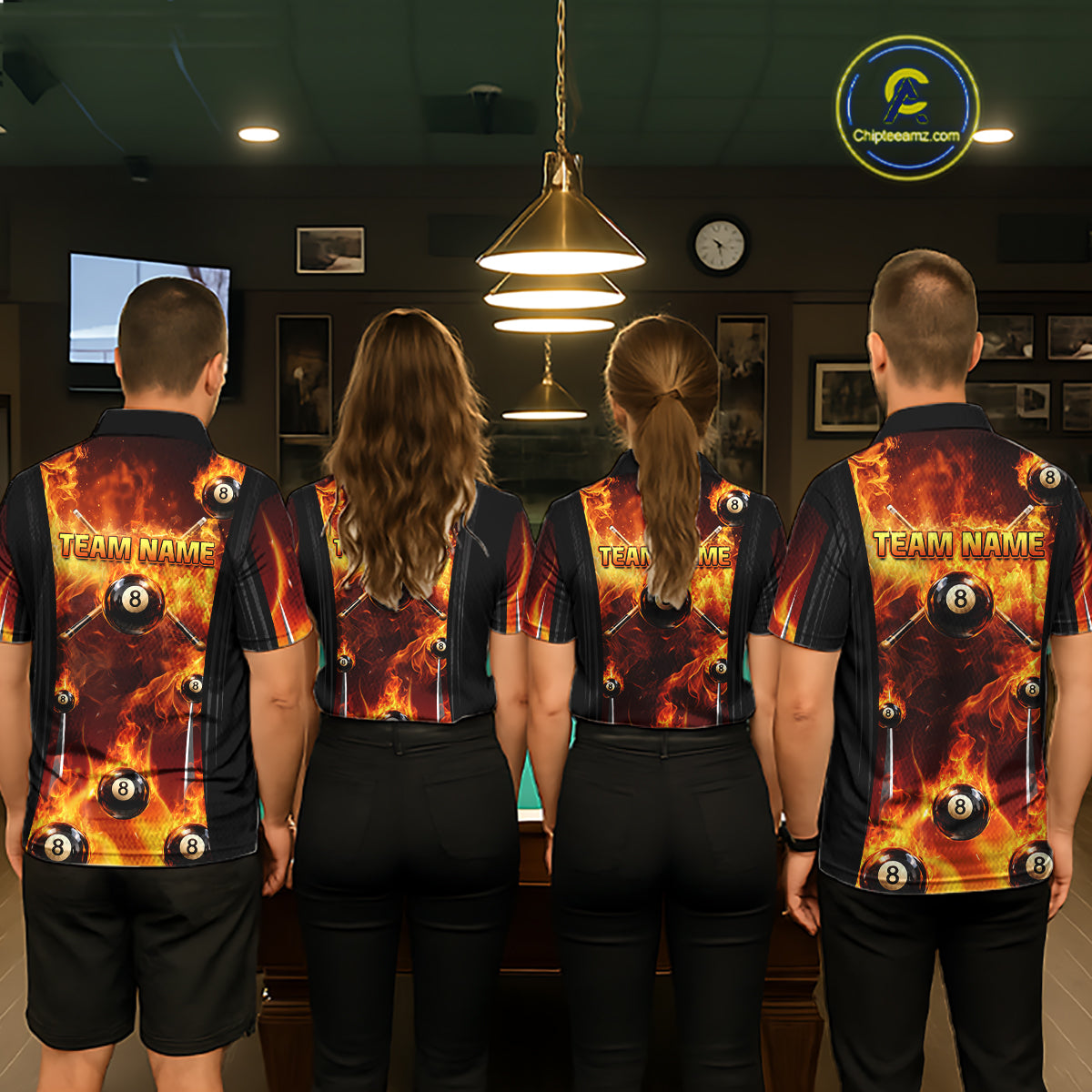 Fire Flame Ball 8 Billiard Pool Jerseys For Women Custom Ball 8 & Cue Billiard Team Jersey NYN2318