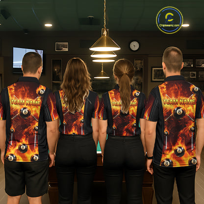 Fire Flame Ball 8 Billiard Pool Jerseys For Women Custom Ball 8 & Cue Billiard Team Jersey NYN2318