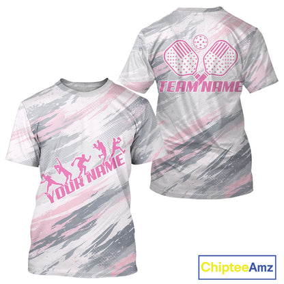 Custom Pink Grey Paint Pickleball Ball & Paddle T-Shirt For Men Outfits Pickleball Jersey NYN2577