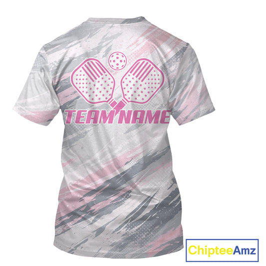 Custom Pink Grey Paint Pickleball Ball & Paddle T-Shirt For Men Outfits Pickleball Jersey NYN2577