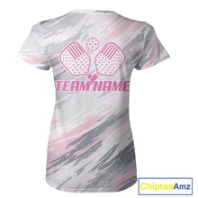 Load image into Gallery viewer, Custom Pink Grey Paint Pickleball Ball &amp; Paddle T-Shirt For Women Outfits Pickleball Jersey NYN2577