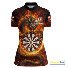 Load image into Gallery viewer, Personalized Red Flaming Dragon Dartboard Women Darts 1/4-Zip Shirt Custom Darts Team Jerseys NYN2582