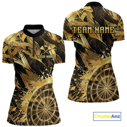 Gold Splatter Dartboard Women Dart Polo & 1/4-Zip Shirt Custom Name Dart Jersey For Darters NYN2965