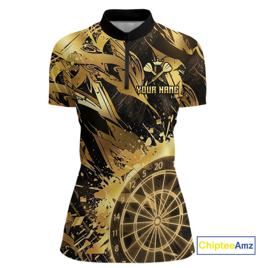 Gold Splatter Dartboard Women Dart Polo & 1/4-Zip Shirt Custom Name Dart Jersey For Darters NYN2965