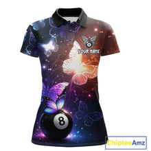 Load image into Gallery viewer, Multi-Color Butterfly 8 Ball Pool Polo &amp; 1/4 Zip Shirts For Women Custom Pool Billiard Team Jerseys NYN2972
