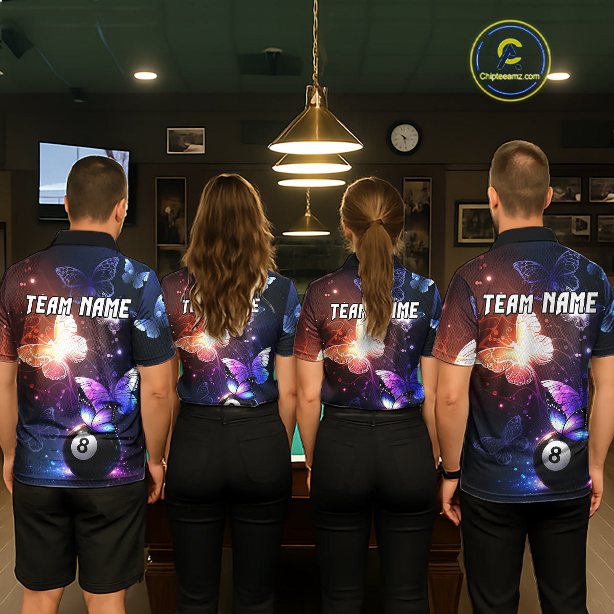 Multi-Color Butterfly 8 Ball Pool Polo & 1/4 Zip Shirts For Women Custom Pool Billiard Team Jerseys NYN2972