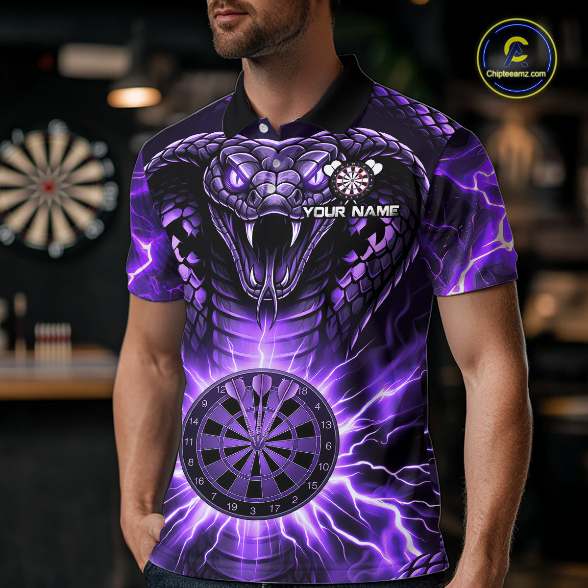 Thunder Lightning Purple Cobra Snake Dart Shirts For Men Custom Team Outfit Darts Jerseys NYN3361