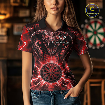 Thunder Lightning Red Cobra Snake Dart Shirts For Women Custom Team Outfit Darts Jerseys NYN3362