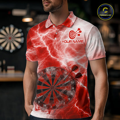 Personalised Red And White Smokes Men Dart Shirts Custom Thunder Darts Team Shirt For Players NYN3367