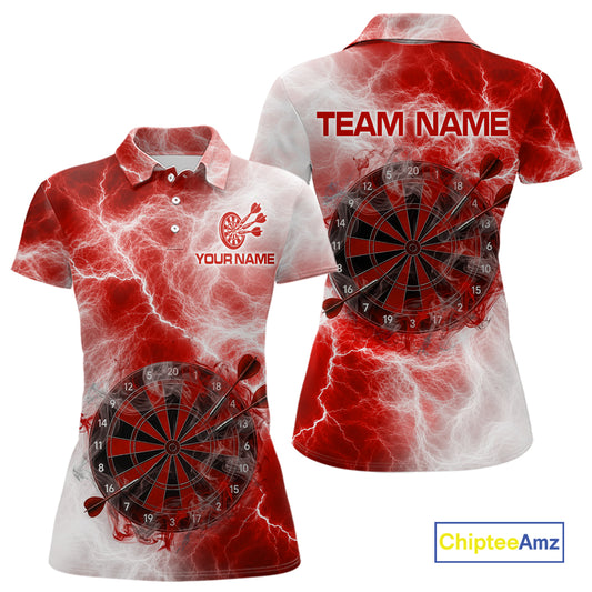 Personalized red and white smoke dart polo shirt for women thunder darts jersey