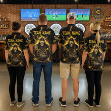 Load image into Gallery viewer, Yellow Neon Flaming Grim Reaper Men Darts Quarter-Zip Jerseys Custom Name Dart League Shirt NYN2066
