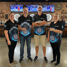 Load image into Gallery viewer, Grey And Blue Flames Wolf Custom Women's Funny Dart Quarter-Zip Shirts Team Dart League Jerseys NYN2079