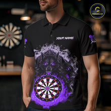 Load image into Gallery viewer, Grey And Purple Flames Wolf Custom Men's Funny Dart Polo Shirts Team Dart League Jerseys NYN2080