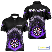 Load image into Gallery viewer, Grey And Purple Flames Wolf Custom Men's Funny Dart Polo Shirts Team Dart League Jerseys NYN2080
