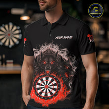 Load image into Gallery viewer, Grey And Red Flames Wolf Custom Men's Funny Dart Polo Shirts Team Dart League Jerseys NYN2081