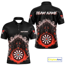 Load image into Gallery viewer, Grey And Red Flames Wolf Custom Men's Funny Dart Polo Shirts Team Dart League Jerseys NYN2081