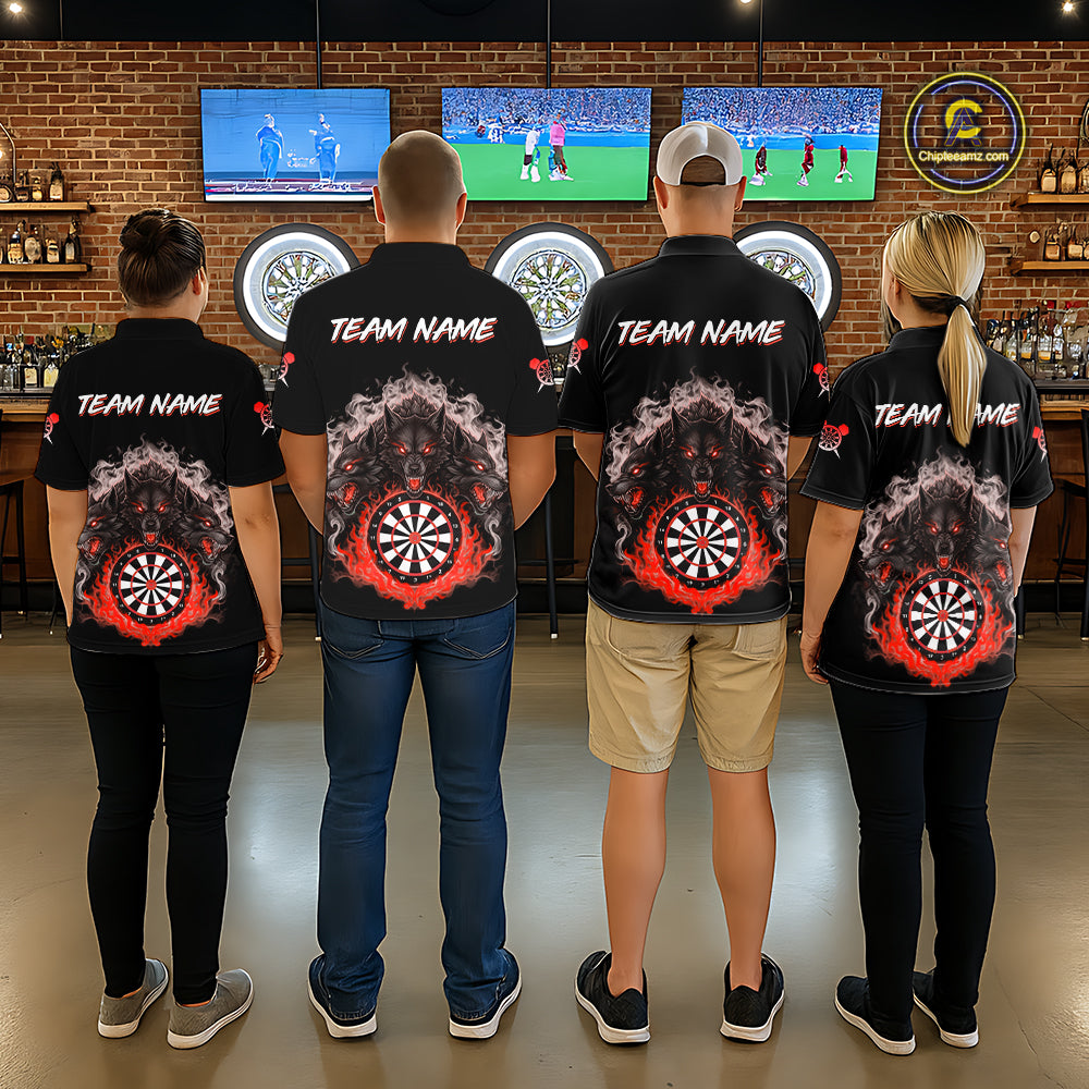 Grey And Red Flames Wolf Custom Men's Funny Dart Polo Shirts Team Dart League Jerseys NYN2081