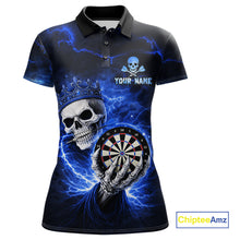 Load image into Gallery viewer, Black And Blue Thunder Crown Skull Dartboard Women Darts Polo Shirt Custom Darts Team Jersey NYN2608