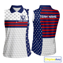 Load image into Gallery viewer, American flag 250th anniversary womens golf sleeveless polo patriotic golf shirt