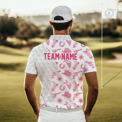 Pink Cowgirl Golf Polo Shirts For Men Custom Cowgirl Funny Golf Shirts, Upf Golf Shirts NYN3394